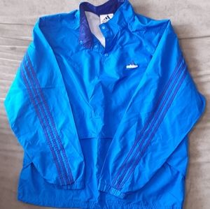 Adidas Men's Windbreaker Jacket Vintage Size L Blue Dark Blue Three Stripe EUC